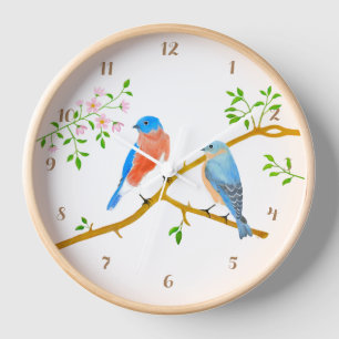 Blaue Vögel Runde Acryl-Wanduhr mit Ziffern Uhr