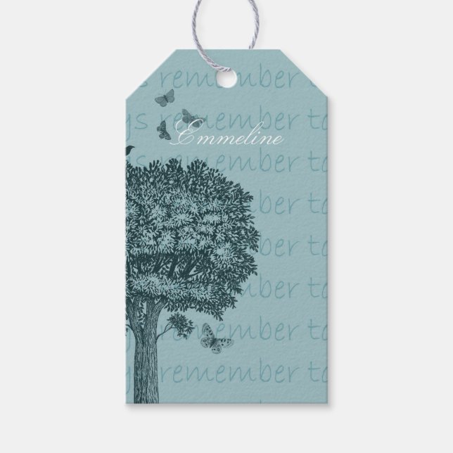 Blaue Vögel Schmetterlinge Traumbaum Geschenkanhänger (Vorderseite)