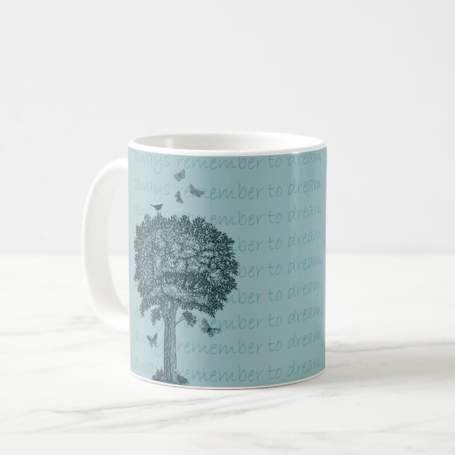 Blaue Vögel Schmetterlinge Traumbaum Kaffeetasse (Vorderseite Links)