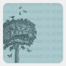 Blaue Vögel Schmetterlinge Traumbaum Quadratischer Aufkleber