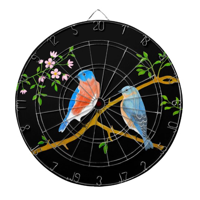 Blaue Vögel Schwarz Dartscheibe (vorne)