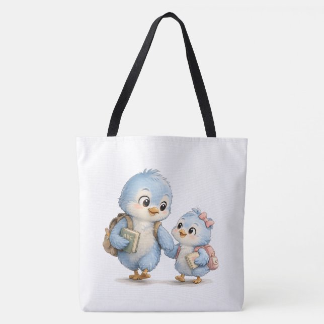 Blaue-Vogel-Tasche mit schwarzem Griff (Vorderseite)