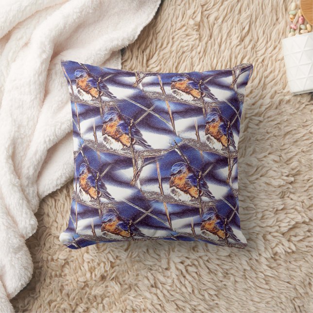 Blaue Vogel-Tier-Natur-Kunst-Muster Kissen (Decke)