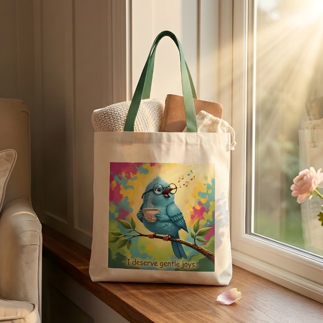 Blaue Vogel-Tragetasche mit Zitat Tragetasche (Von Creator hochgeladen)