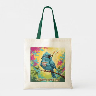 Blaue Vogel-Tragetasche mit Zitat Tragetasche