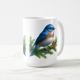 Blaue Vogel- und Beeren-Festtagsmotiv   Kaffeetasse