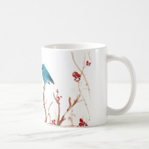 Blaue Vogel-und Beeren-Kaffee-Tasse Kaffeetasse