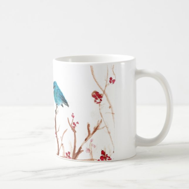 Blaue Vogel-und Beeren-Kaffee-Tasse Kaffeetasse (Rechts)