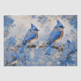 Blaue Vögel und Blüten Dekoupage Tissue Seidenpapier