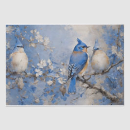 Blaue Vögel und Blüten Dekoupage Tissue Seidenpapier