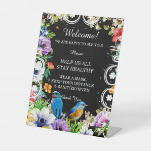 Blaue Vögel und botanische florale Sicherheitsmaßn Sockelschild