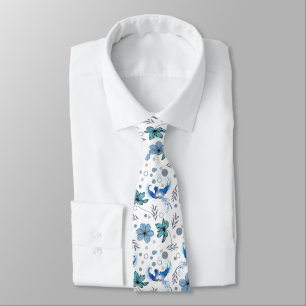 Blaue Vögel und florale Harmonie Nahtloses Muster Krawatte