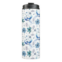 Blaue Vögel und florale Harmonie Nahtloses Muster