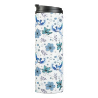 Blaue Vögel und florale Harmonie Nahtloses Muster