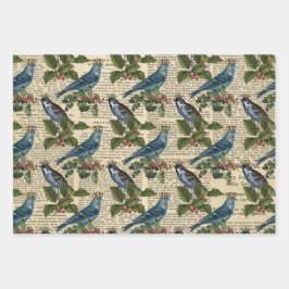 Blaue Vögel und Heilige Heiligbeeren Geschenkpapier Set