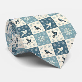 Blaue Vögel und Schneeflocken Weihnachts-Winter-Mu Krawatte
