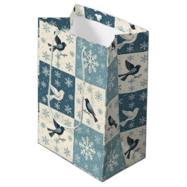 Blaue Vögel und Schneeflocken Weihnachts-Winter-Mu Mittlere Geschenktüte