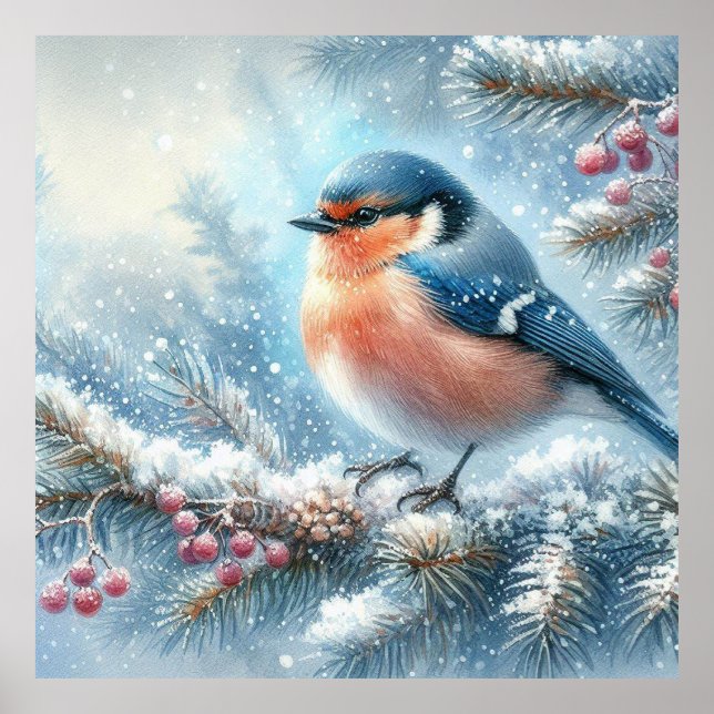 Blaue Vogel- und Winterlandschaft 8 Poster (Vorne)