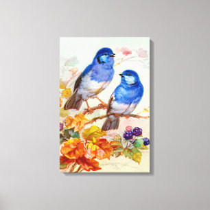 Blaue Vögel Vintage-Kunst Leinwanddruck