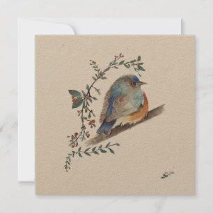Blaue Vogel Wasserfarbe Beeren Grün Kunst