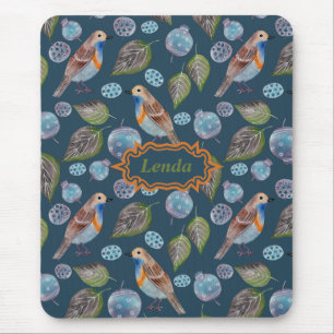 Blaue Vögel Wasserfarben Muster Mousepad