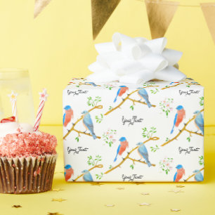 Blaue Vögel Weißes Geschenkpapier