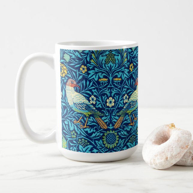 Blaue Vögel William Morris Kunst Design Kaffeetasse (Mit Donut)