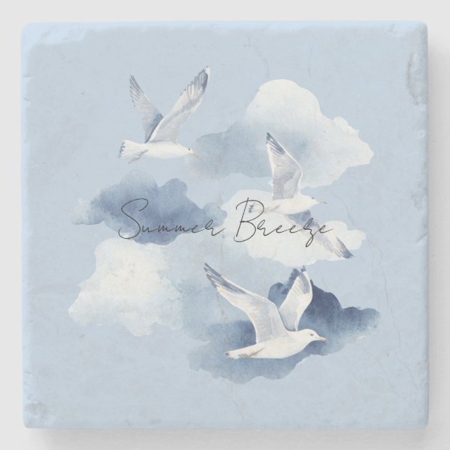 Blaue Vögel Wolken Sommerwind Steinuntersetzer (Vorderseite)