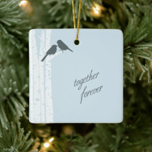 Blaue Vögel zusammen für immer Weihnachten Keramikornament