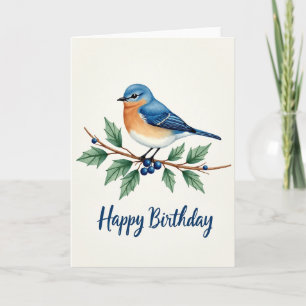 Blaue Vogel-Zweig-Geburtstagskarte Karte