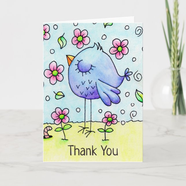 Blaue Vogelarten und Blume Dankeskarte (Vorderseite)