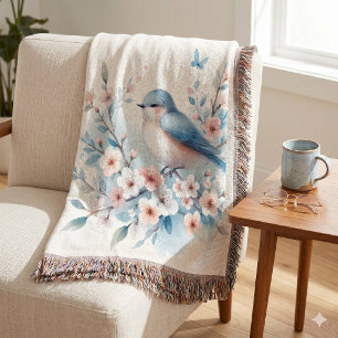 Blaue Vogelblüten-Aquarell-Serenität Decke