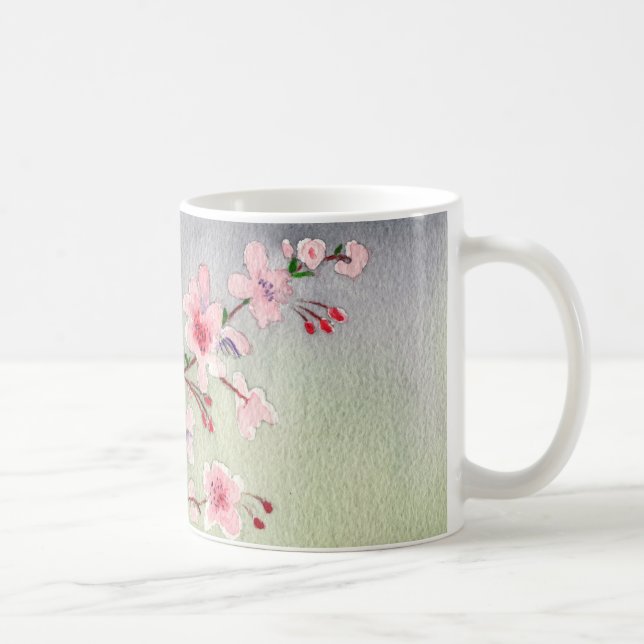 Blaue Vogelbrille auf Kirschblossom Wasserfarbe Tasse (Rechts)