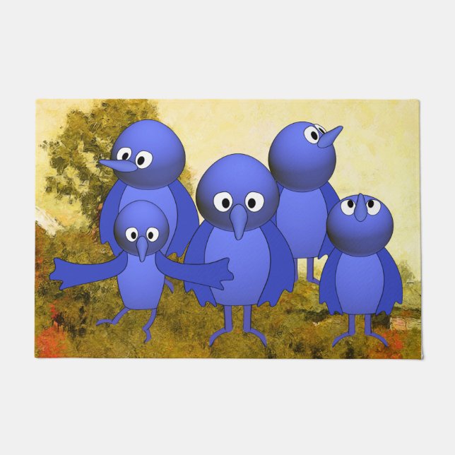 Blaue Vogelfamilie Fußmatte (Vorderseite)