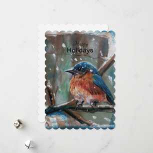 Blaue Vogelliebenswerte kleine Weihnachtskarte Feiertagskarte