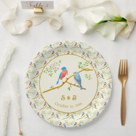 Blaue Vogels Hochzeit Pappteller