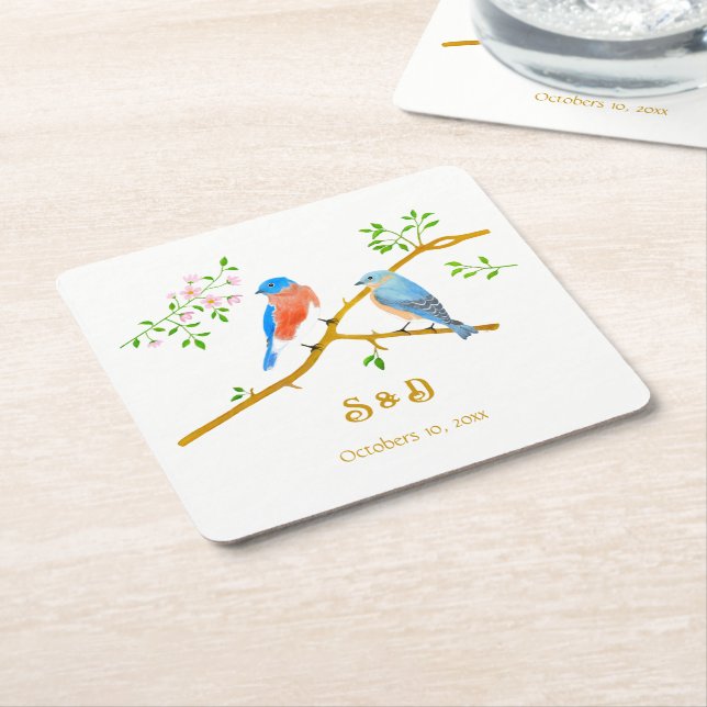 Blaue Vogels Hochzeit  Rechteckiger Pappuntersetzer (angewinkelt)