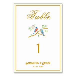 Blaue Vogels Hochzeit Tischnummer