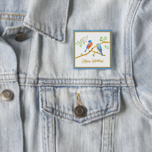 Blaue Vogels Quadratischer Geburtstagsbutton Button