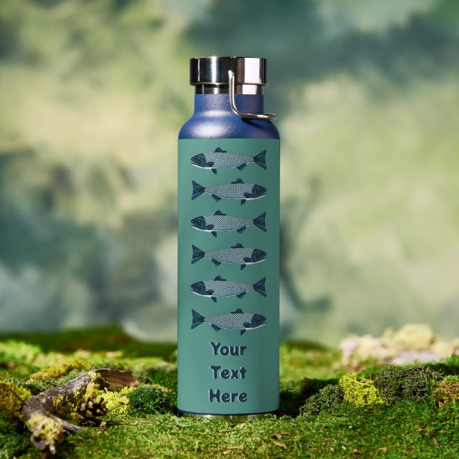 Blaue Volkskunstforelle/Lachs  Trinkflasche (Außenbereich (gedreht))