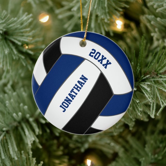 Blaue Volleyballmannschaft - personalisiert Keramik Ornament (Baum)