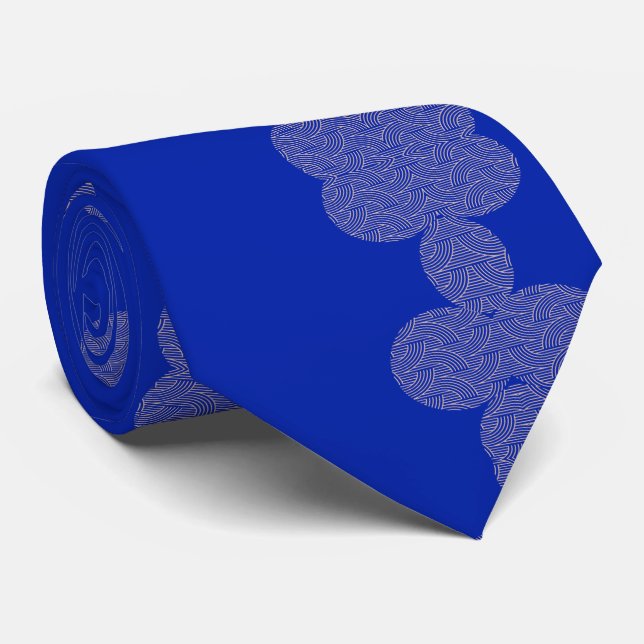 Blaue Vollfarbe Vintag rosa asiatische Kunst zeich Krawatte (Gerollt)