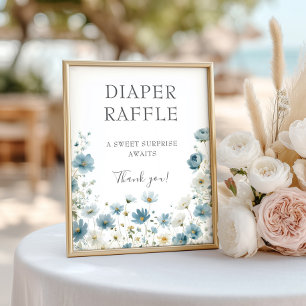 Blaue Vorzeigeblumen Aquarell-Windel-Raffle-Schild Poster