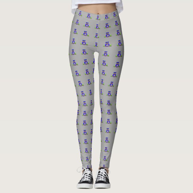 Blaue Wald-Eule Leggings (Vorderseite)