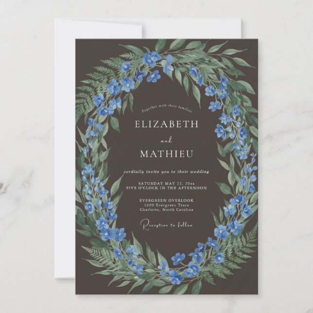 Blaue Waldblumen-Hochzeit Einladung (Vorderseite)