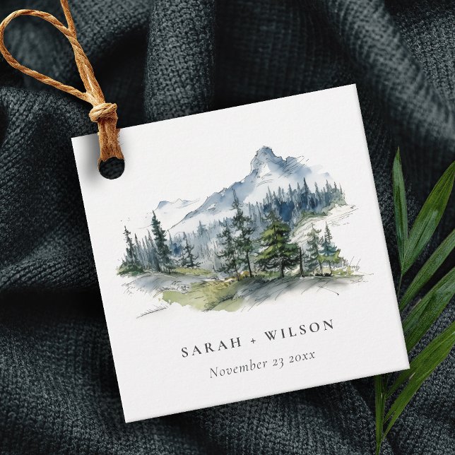 Blaue Wälder Landschaft Sketch Hochzeit Geschenkanhänger (Von Creator hochgeladen)