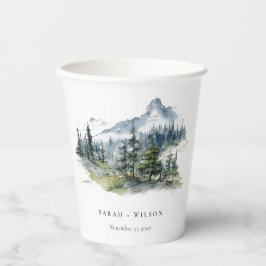 Blaue Wälder Landschaft Sketch Hochzeit Pappbecher