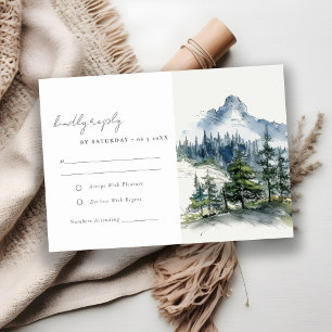 Blaue Wälder Landschaft Sketch Hochzeit RSVP Karte