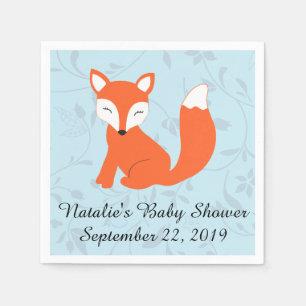 Blaue Waldfox-Babyparty Serviette