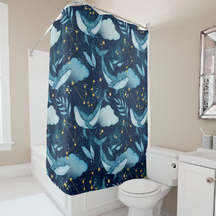 Blaue Wale mit Wasserfarbe Ozeangefühlt Duschvorhang